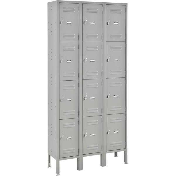 Global Industrial 4-Tier 12 Door Box Locker, 12W x 15D x 18H, Gray, Unassembled 493458GY